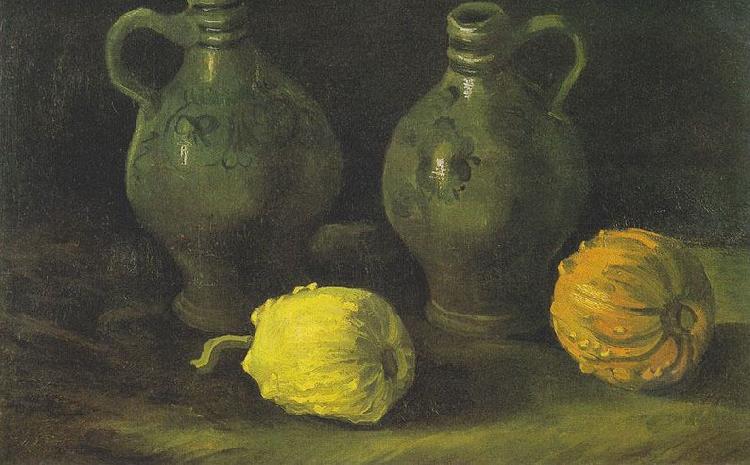 Still life with two jugs and pumpkins